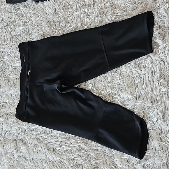 Nike Dry Fit Cropped Leggings Black Womens Small Back Zipper Pocket Drawstring - Picture 4 of 13